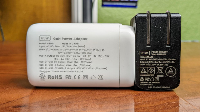 Comparison shot of the words on two of my USB-C PD chargers