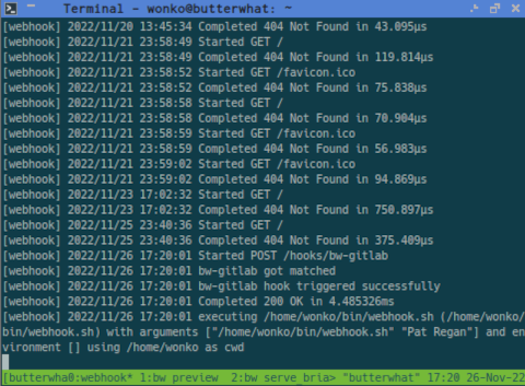 Webhook server running in tmux