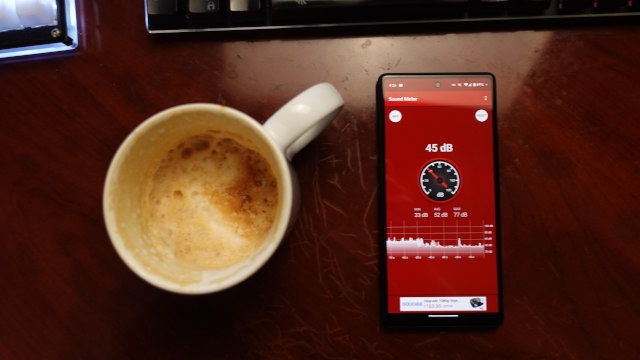 Coffee and a sound meter