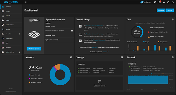 TrueNAS SCALE Dashboard