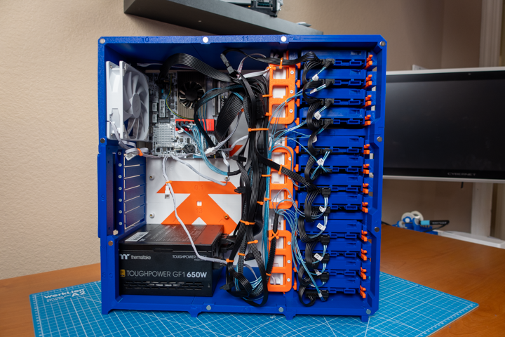 Fully assembled DIY NAS: TXLF 2026 with 12 3D-printed HDD models #2.